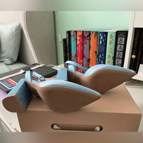 Be Mine Neima Block Heeled Shoes in Pale Blue Satin from ASOS (Size US 5/UK 3) - Picture 6 of 12